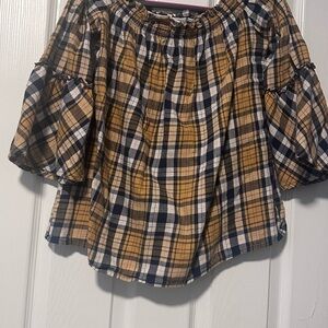 Plaid Off-Shoulder Blouse- Krazy Kat brand